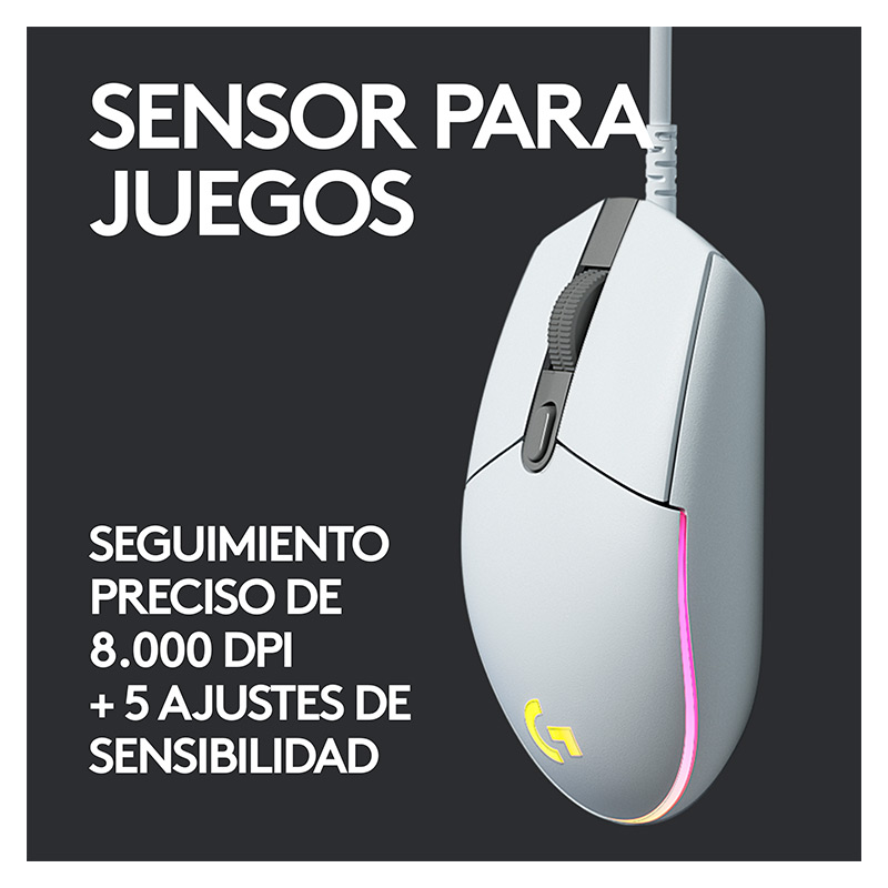 Mouse Óptico Gaming Logitech G203 LIGHTSPEED Blanco 8000DPI 6 Botones