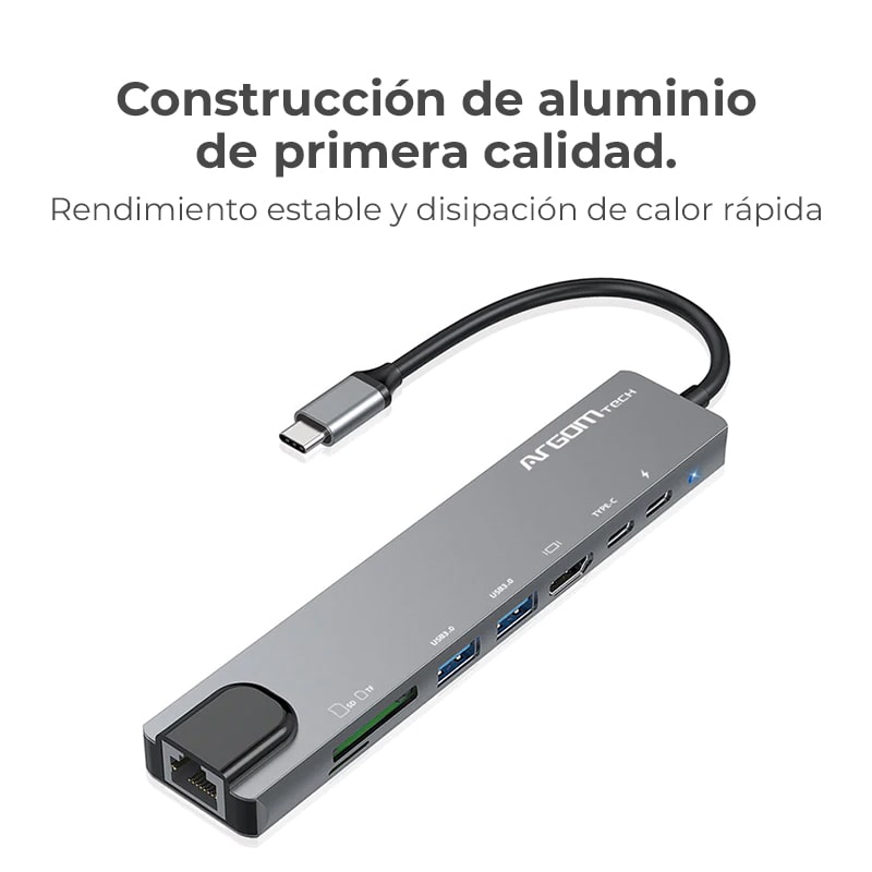 Hub Argom 8-en-1 AXESS USB-C Transferencia de PD 100W Plateado