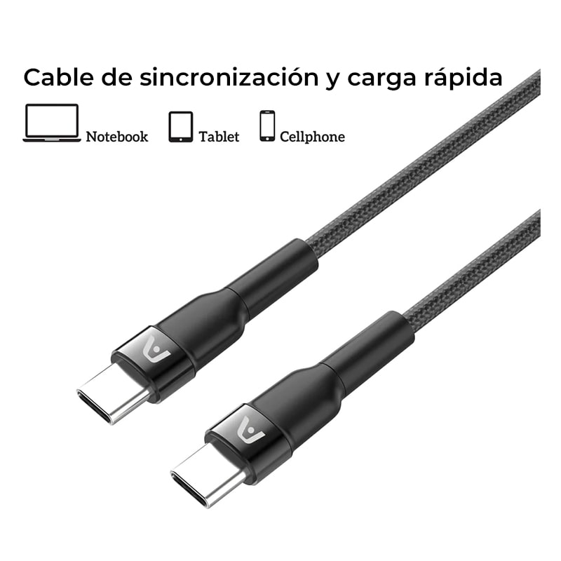 Cable USB-C a USB-C Argom ARG-CB-0048BK Carga Rápida 3 Metros Trensado Negro