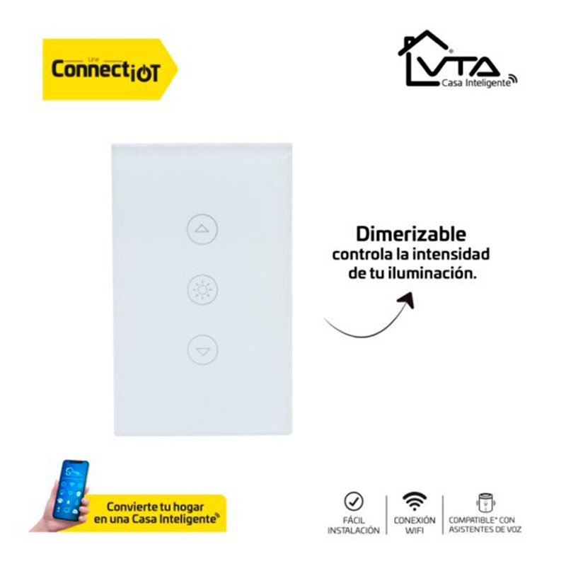 Interruptor Inteligente Sencillo VTA Touch IoT Dimerizable Smart Home Wi-Fi