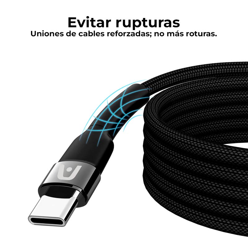 Cable USB-C a USB-C Argom ARG-CB-0049BK 1.8 Metros Trenzado Negro