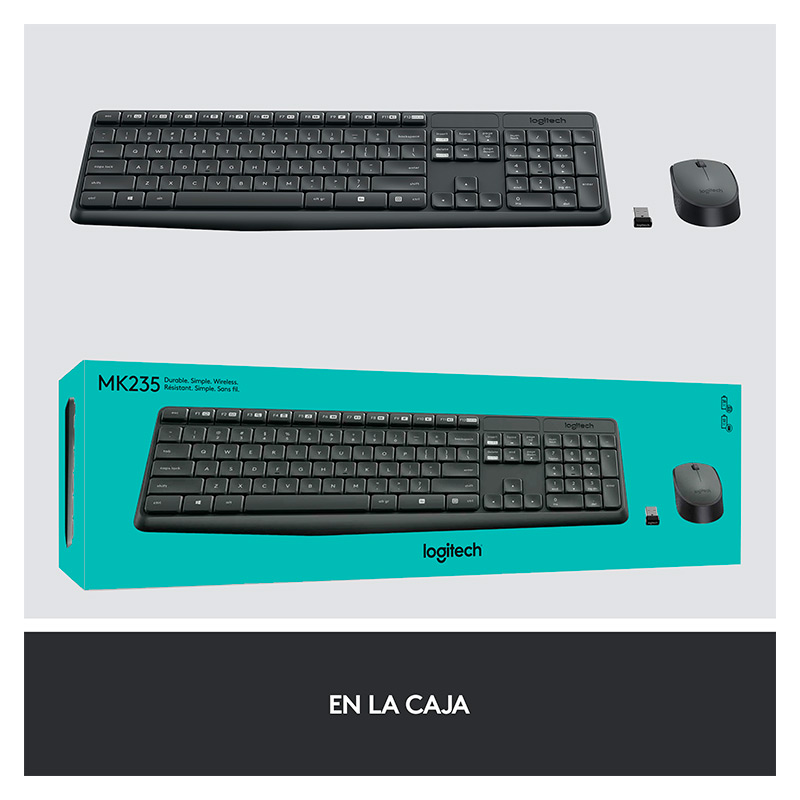 Teclado y mouse Logitech MK235 Inalámbrico USB Negro en español