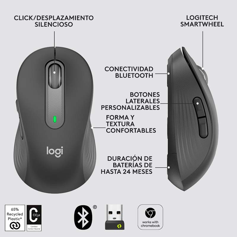 Mouse Inalámbrico Logitech M650 4000DPI Grafito