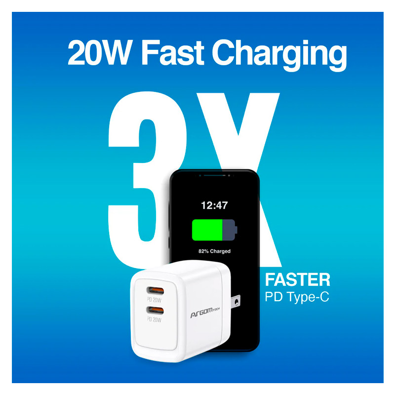 Cargador de Pared Argom Fast Charge Dual USB-C 40W Blanco