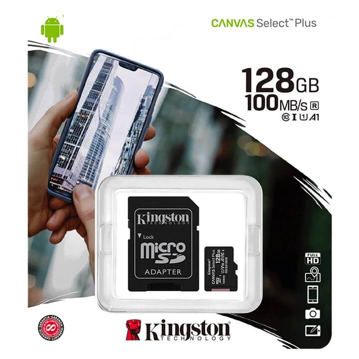 Memoria Micro SD Kingston 128GB Canvas Select Plus Clase 10 100mbps