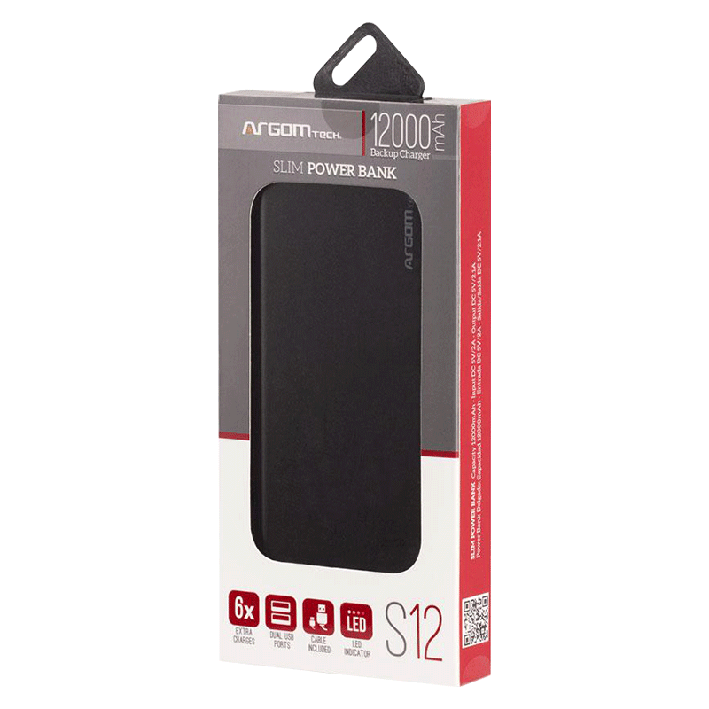 PowerBank Argom S12 12000mAh USB/Micro-USB Negro