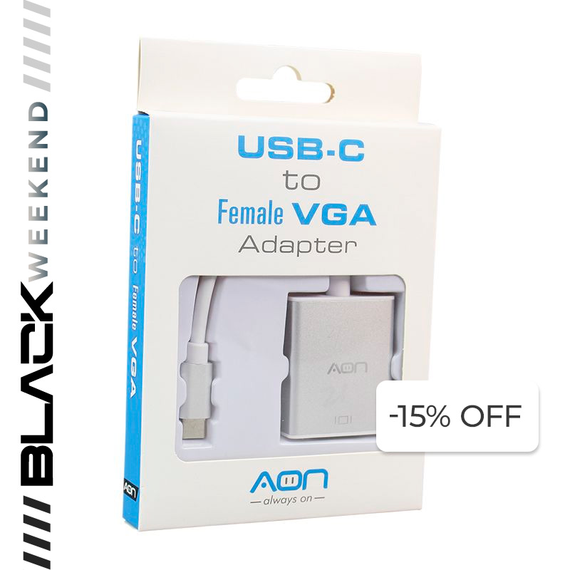 Adaptador USB-C a VGA AON AO-AD-1004 Macho-Hembra Plateado