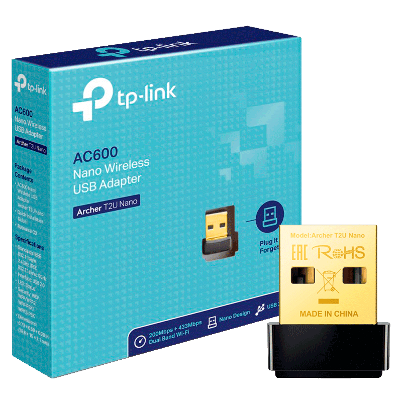 Adaptador de Red USB a Wi-Fi TP-Link Archer T2UB Nano AC600 Doble Banda 200-433Mbps