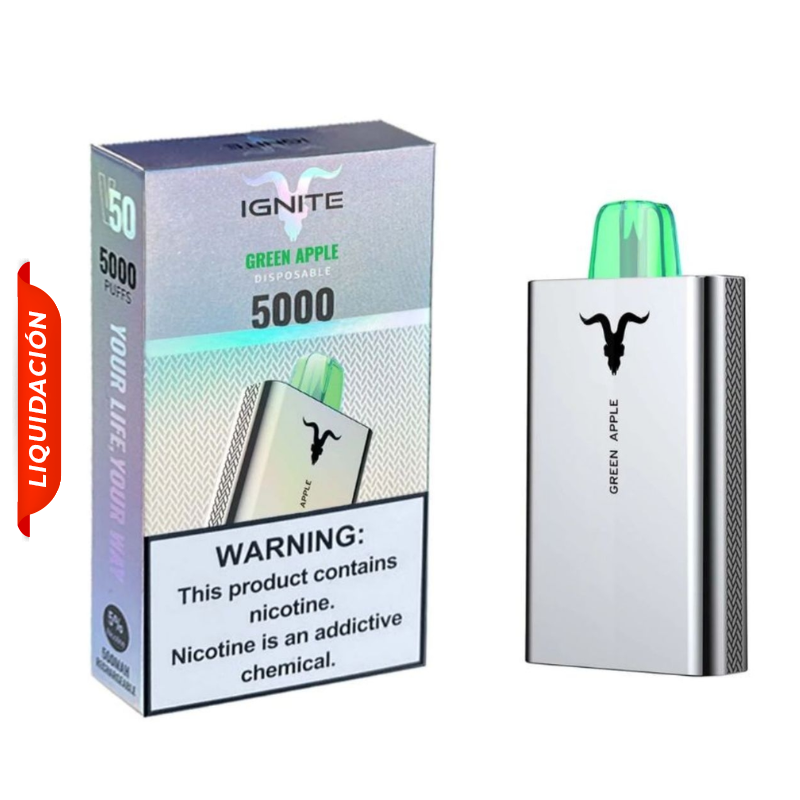 Vape Electrónico Ignite V50 5000 Puffs Nic 5g Green Apple