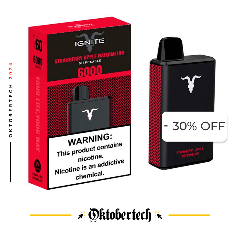 Vape Electrónico Ignite V60 6000 Puffs Nic 5g Strawberry Apple Watermelon