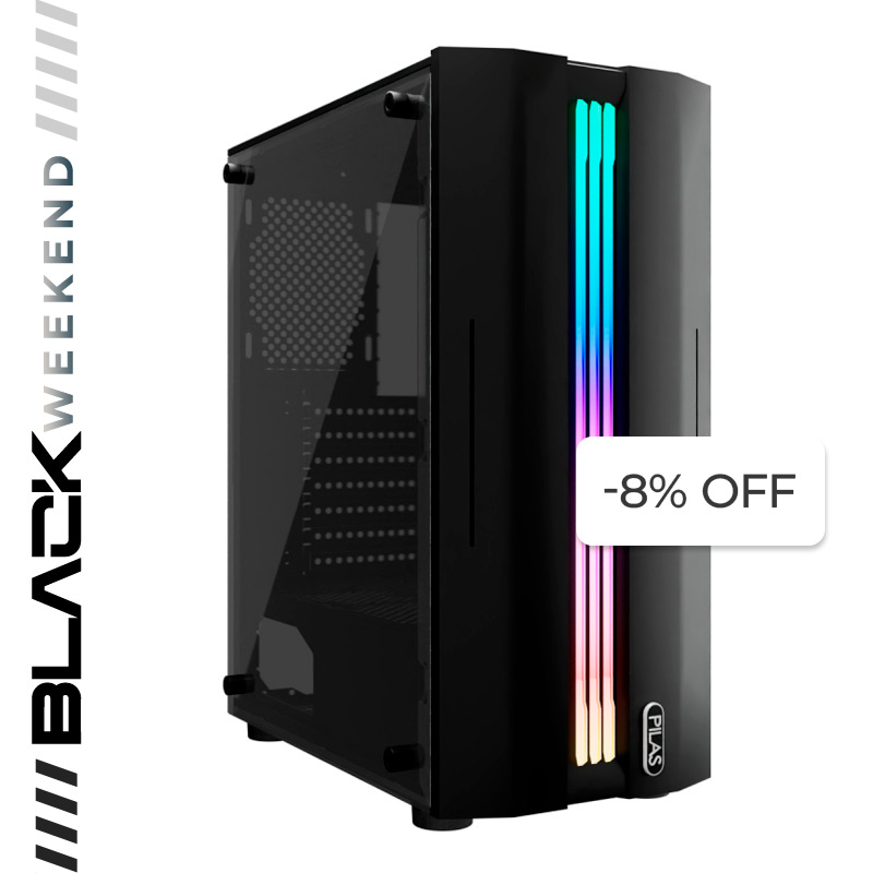 Case Gaming Pilas Tikal J3 Media Torre Vidrio Templado ATX Negro (Sin Fuente)