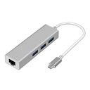 Adaptador USB-C a USB, RJ45 AON AO-AD-1010 Macho-Hembra Plateado