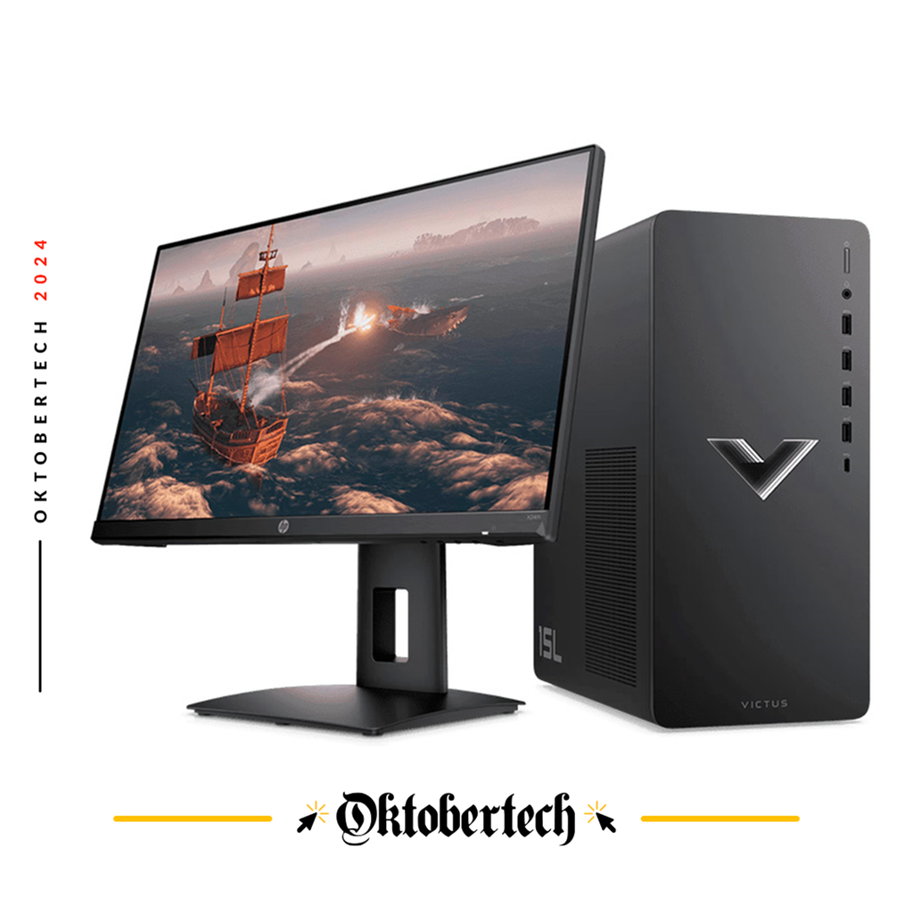 Computadora HP Victus TG02-0001la AMD Ryzen 5 5600G 8GB RAM 256GB SSD AMD Radeon RX 6400 4GB Negro W11 Home + Monitor 780D9AA#ABA OMEN 24 FHD 23.8"