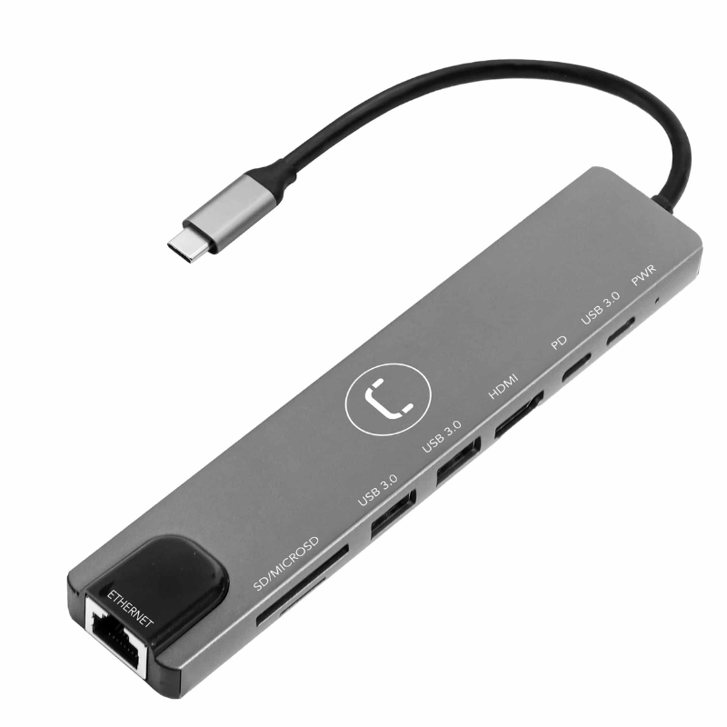 Hub UnnoTekno 8 Puertos USB-C Gris